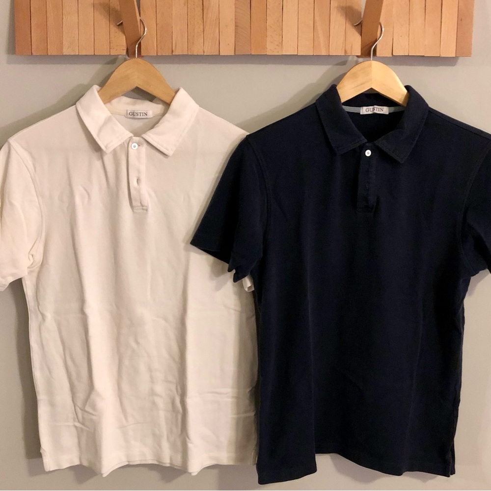Lot of 2 Gustin Polos white and navy size Small
